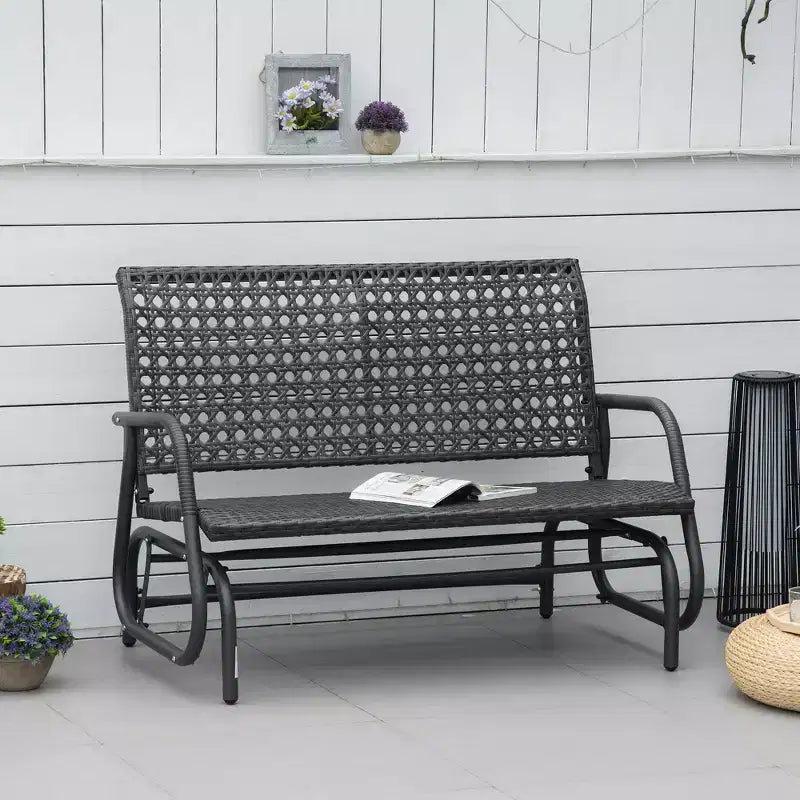 Banc balancelle Outsunny 2 places d'extérieur en osier, balançoire de jardin en rotin PE avec siège extra large et dossier incurvé, gris foncé