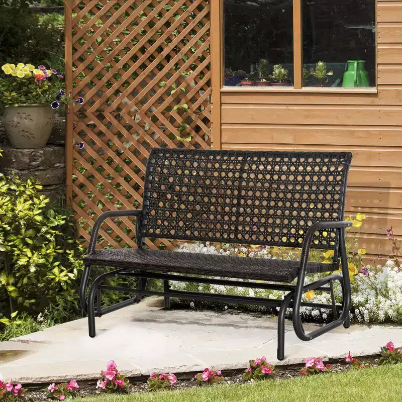 Banc balancelle Outsunny 2 places d'extérieur en osier, balançoire de jardin en rotin PE avec siège extra large et dossier incurvé, gris foncé