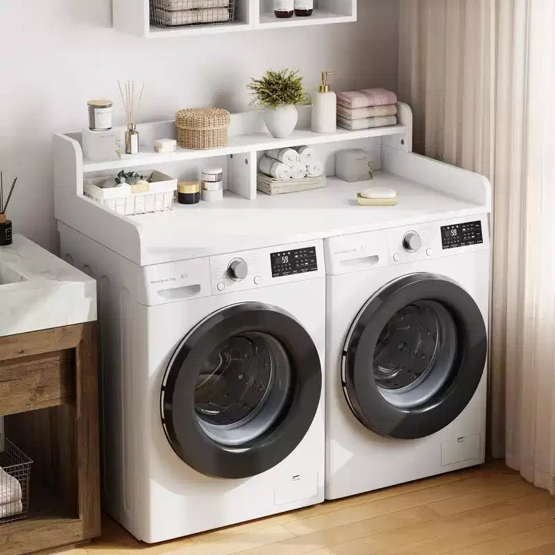 Comptoir de lave-linge et sèche-linge à 2 niveaux avec étagère ou tiroirs, couvercle de comptoir de buanderie avec coussin antidérapant, 54x27,5 - Dessus de lave-linge pour plier les vêtements