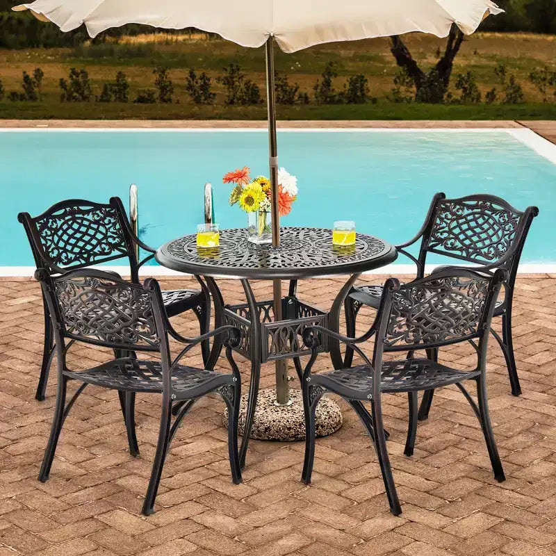 Costway Salon de jardin 5 pièces bistrot en fonte d'aluminium avec table ronde et chaises