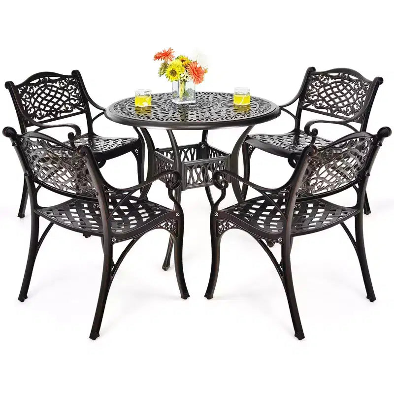 Costway Salon de jardin 5 pièces bistrot en fonte d'aluminium avec table ronde et chaises