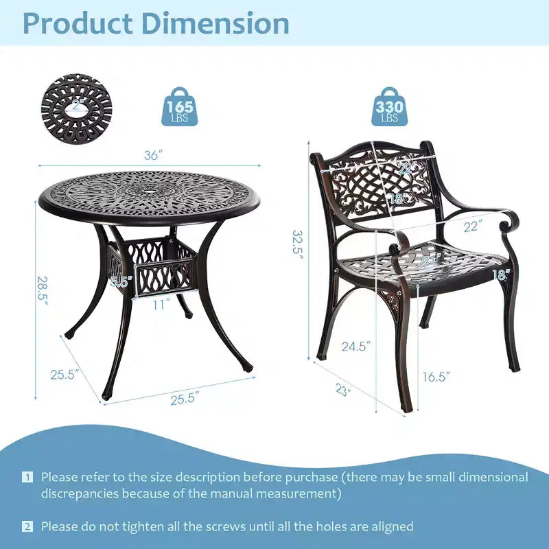 Costway Salon de jardin 5 pièces bistrot en fonte d'aluminium avec table ronde et chaises