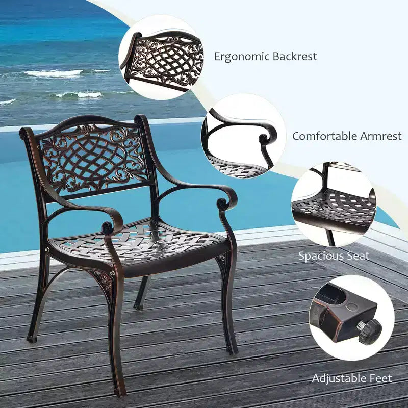 Costway Salon de jardin 5 pièces bistrot en fonte d'aluminium avec table ronde et chaises