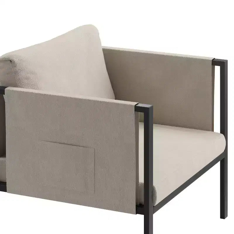 Fauteuil de salon Emma and Oliver pour patio intérieur/extérieur, club avec cadre en acier, coussins et 2 poches de rangement