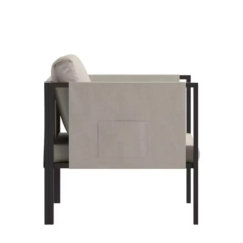 Fauteuil de salon Emma and Oliver pour patio intérieur/extérieur, club avec cadre en acier, coussins et 2 poches de rangement