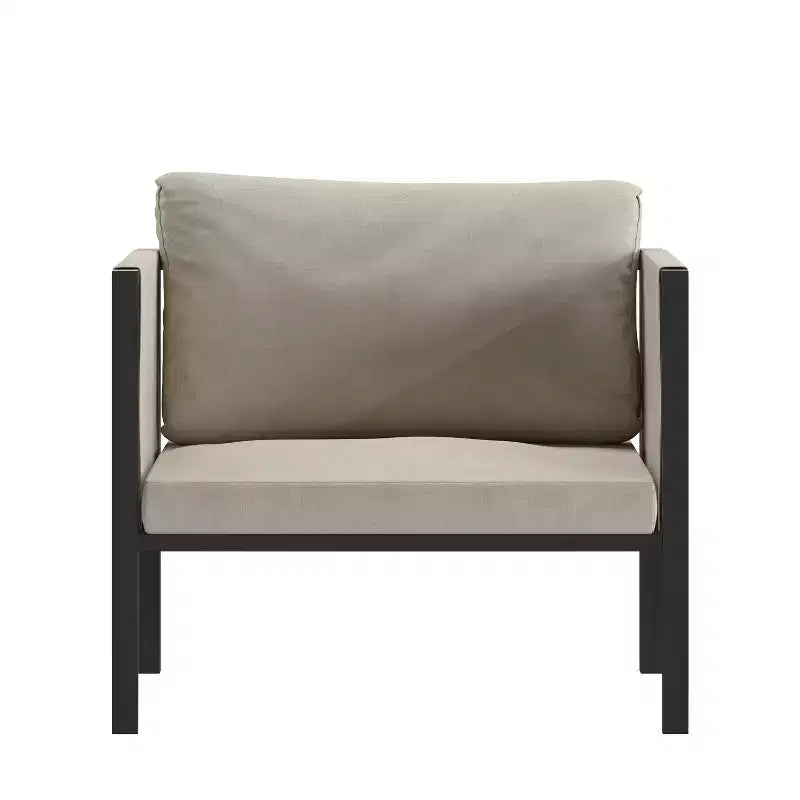 Fauteuil de salon Emma and Oliver pour patio intérieur/extérieur, club avec cadre en acier, coussins et 2 poches de rangement