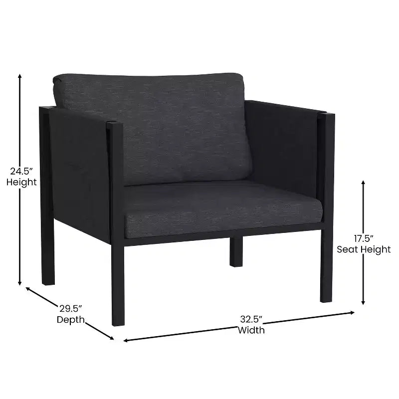 Fauteuil de salon Emma and Oliver pour patio intérieur/extérieur, club avec cadre en acier, coussins et 2 poches de rangement