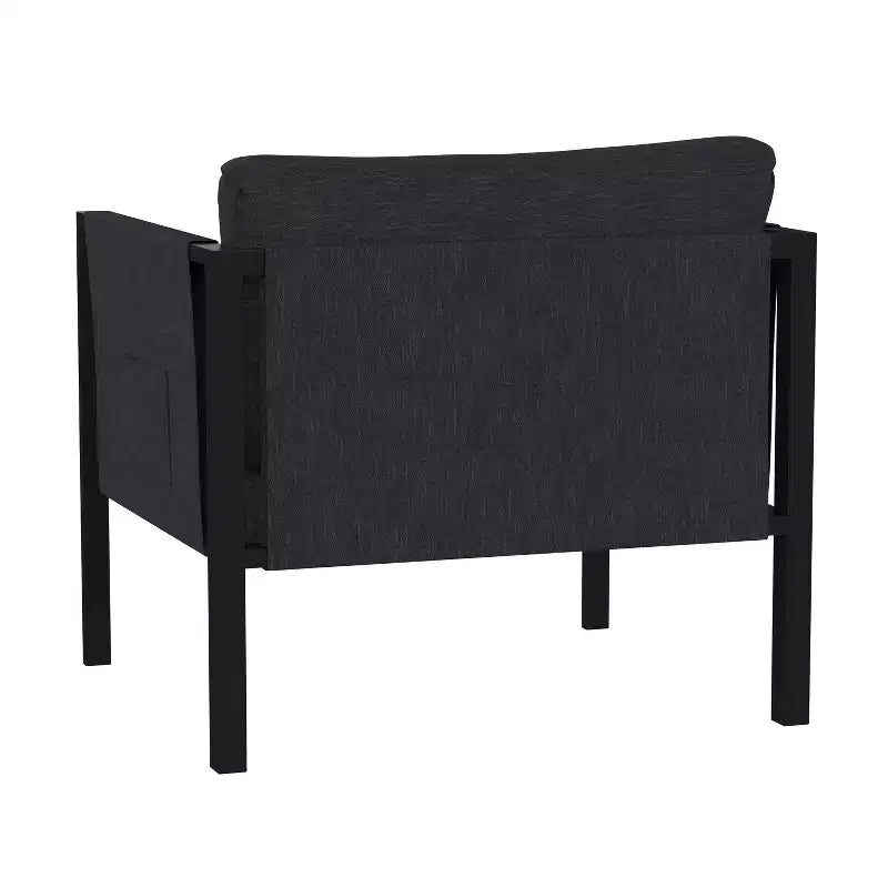 Fauteuil de salon Emma and Oliver pour patio intérieur/extérieur, club avec cadre en acier, coussins et 2 poches de rangement