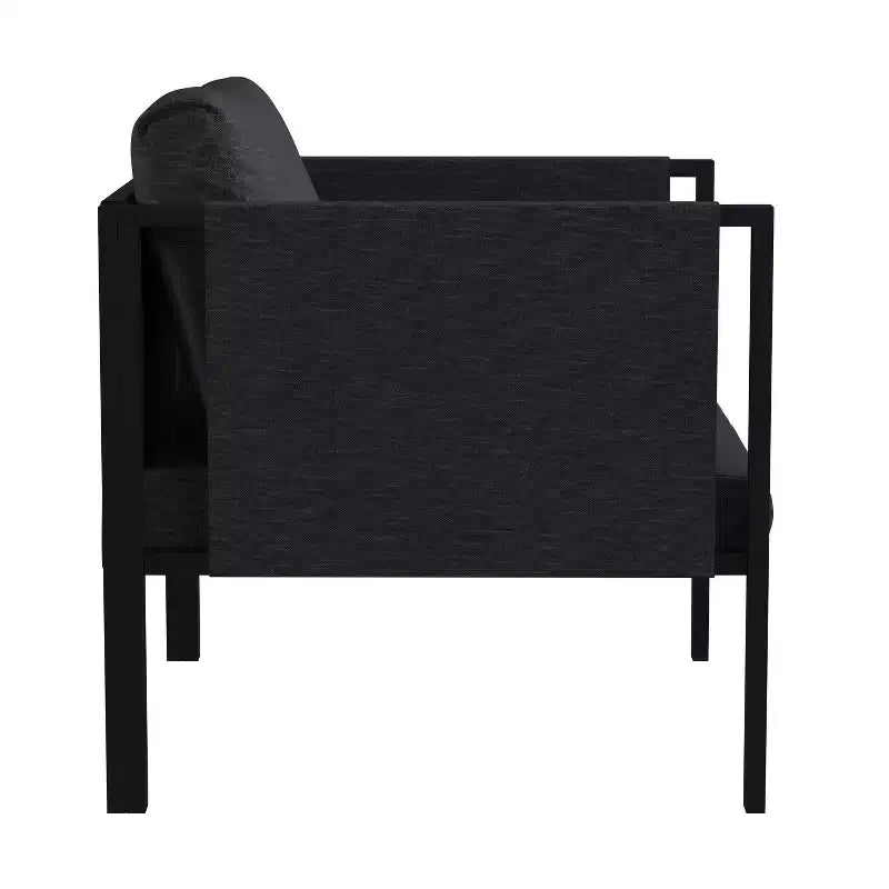 Fauteuil de salon Emma and Oliver pour patio intérieur/extérieur, club avec cadre en acier, coussins et 2 poches de rangement