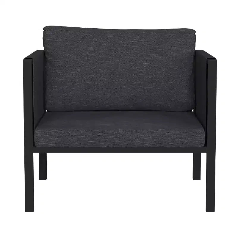Fauteuil de salon Emma and Oliver pour patio intérieur/extérieur, club avec cadre en acier, coussins et 2 poches de rangement