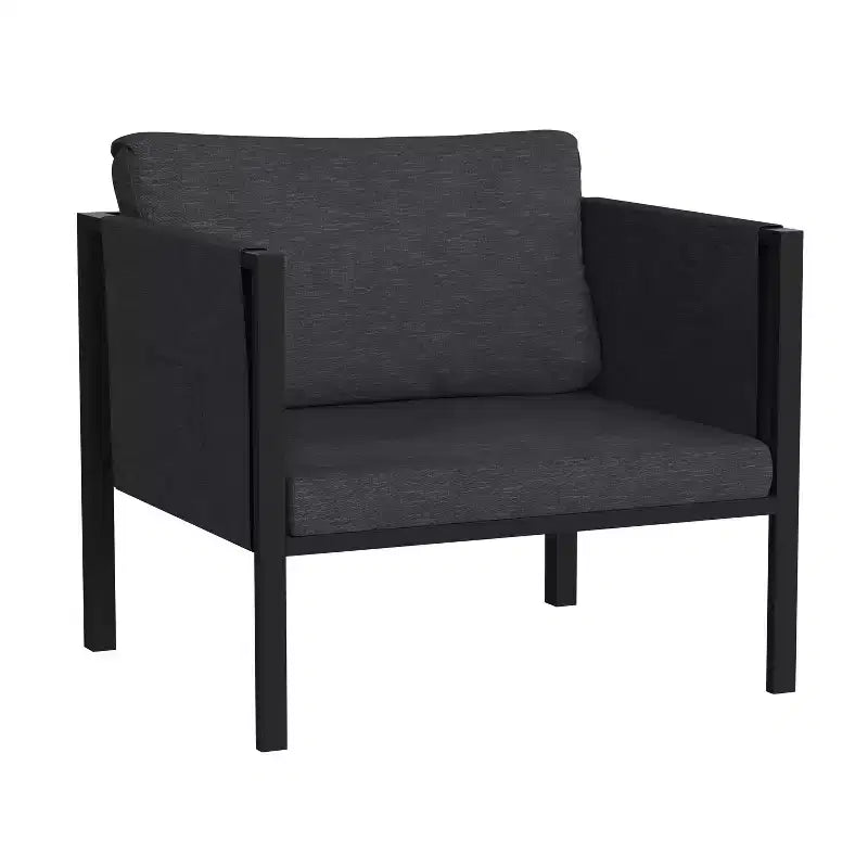 Fauteuil de salon Emma and Oliver pour patio intérieur/extérieur, club avec cadre en acier, coussins et 2 poches de rangement