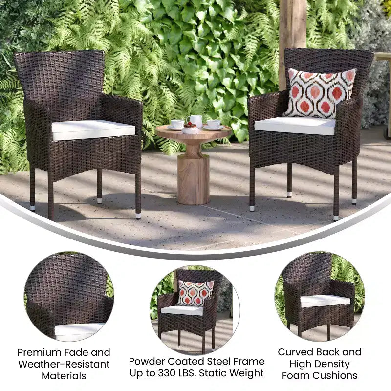 Emma et Oliver, ensemble de 4 chaises de patio modernes en osier avec coussins amovibles pour l'intérieur et l'extérieur