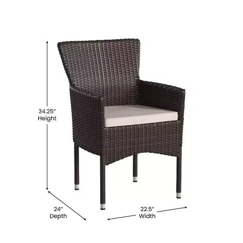 Emma et Oliver, ensemble de 4 chaises de patio modernes en osier avec coussins amovibles pour l'intérieur et l'extérieur