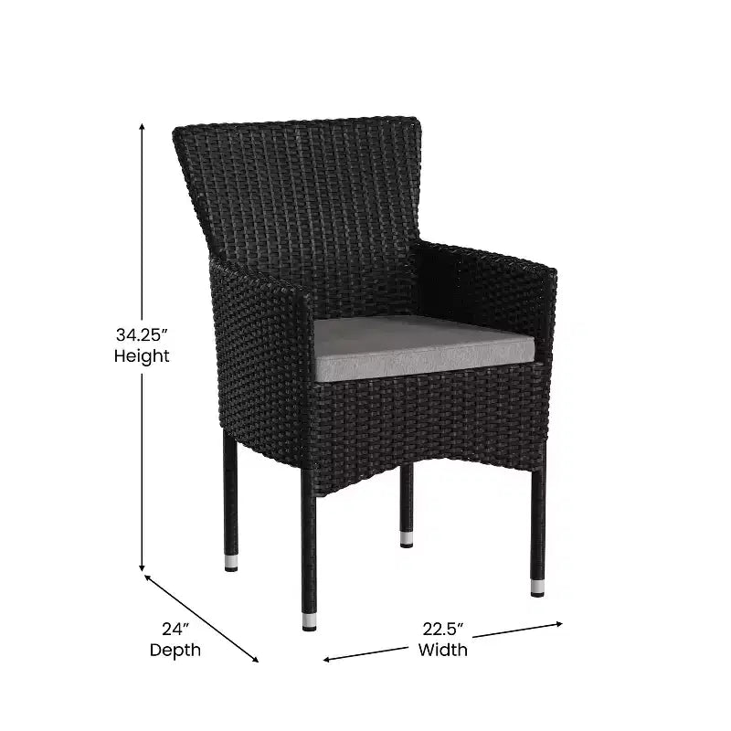 Emma et Oliver, ensemble de 4 chaises de patio modernes en osier avec coussins amovibles pour l'intérieur et l'extérieur