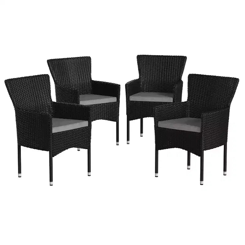 Emma et Oliver, ensemble de 4 chaises de patio modernes en osier avec coussins amovibles pour l'intérieur et l'extérieur