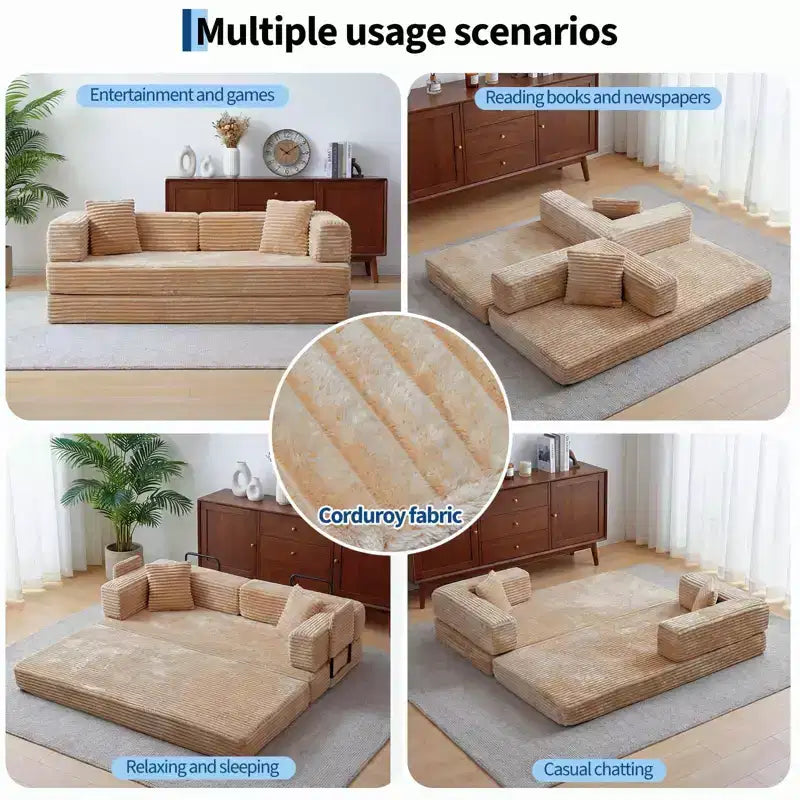 Canapé-lit convertible 5-en-1 80,7 po – Velours côtelé, 1200 lb, aucun assemblage requis