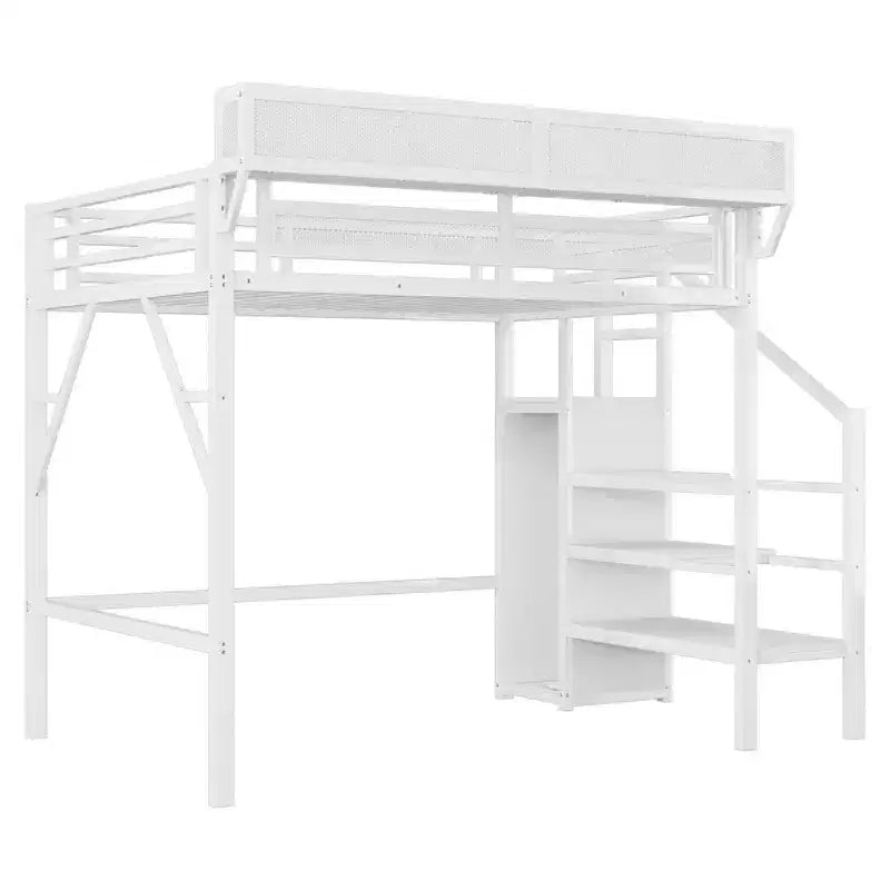 Lit mezzanine jumeau Okak 94IN avec armoire, lit jumeau avec étagères de rangement et panier, cadres de lit pour chambre à coucher, dortoir