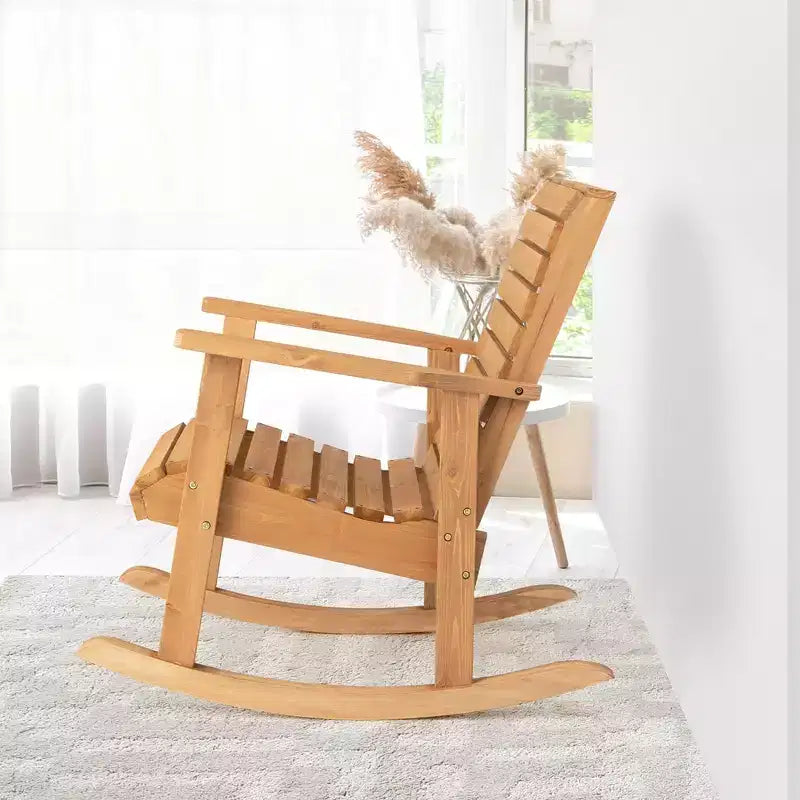 Fauteuil à bascule de jardin Costway en bois de sapin, haut dossier, fauteuil de jardin naturel