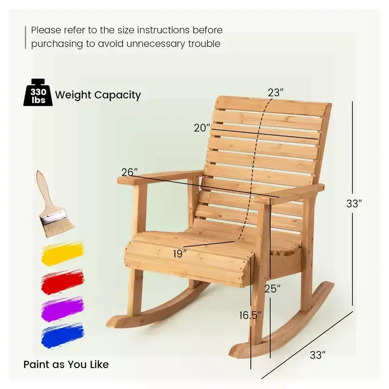 Fauteuil à bascule de jardin Costway en bois de sapin, haut dossier, fauteuil de jardin naturel