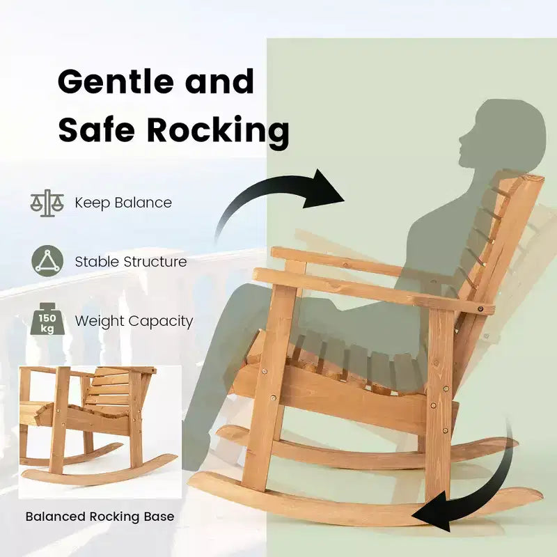 Fauteuil à bascule de jardin Costway en bois de sapin, haut dossier, fauteuil de jardin naturel