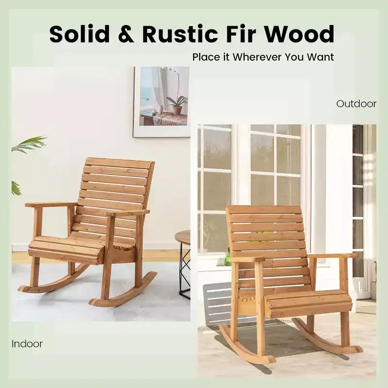 Fauteuil à bascule de jardin Costway en bois de sapin, haut dossier, fauteuil de jardin naturel