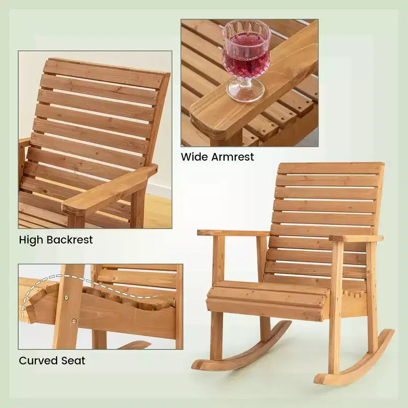 Fauteuil à bascule de jardin Costway en bois de sapin, haut dossier, fauteuil de jardin naturel