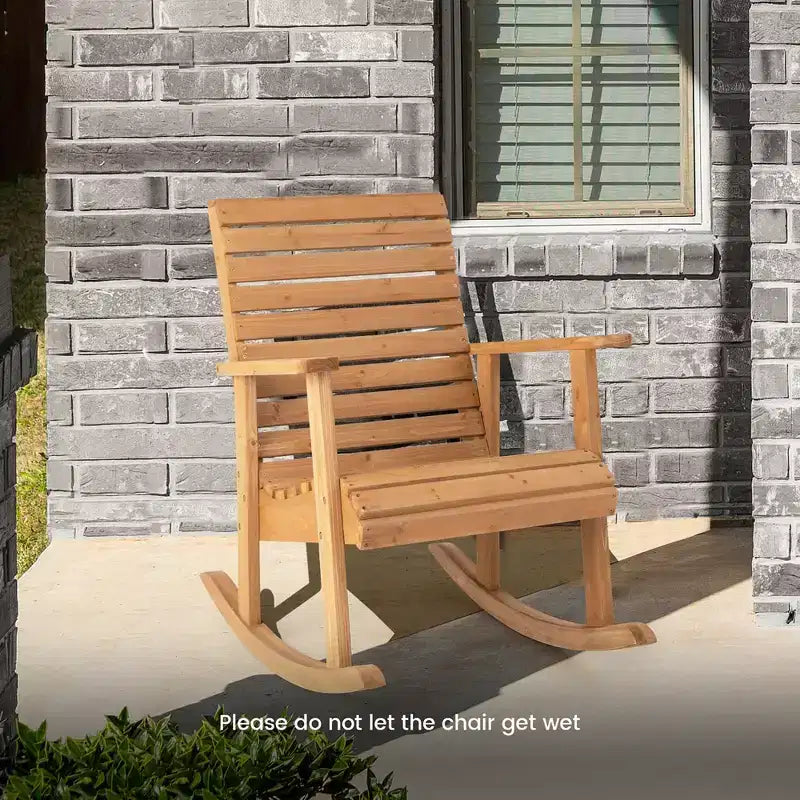 Fauteuil à bascule de jardin Costway en bois de sapin, haut dossier, fauteuil de jardin naturel