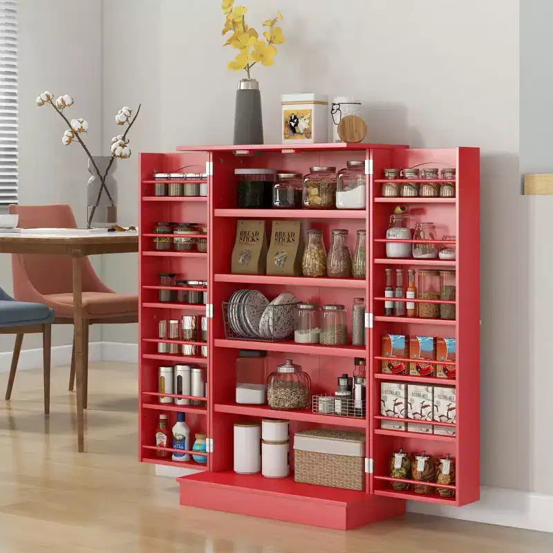 HOMCOM Meuble de cuisine 41, Armoire de cuisine à 2 portes avec 5 étagères de rangement, 12 porte-épices et étagères réglables pour salle à manger