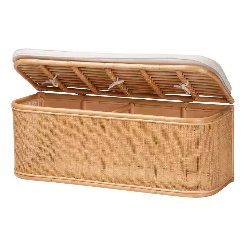 Banc de rangement bali & pari Ishana en rotin naturel Naturel/Blanc : Polyester rembourré, cadre en contreplaqué, aucun assemblage requis