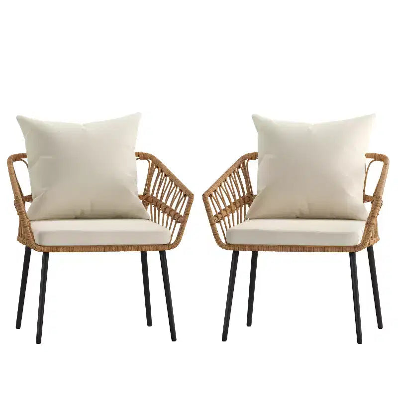 Merrick Lane Lot de deux chaises de patio en rotin tressé de style bohème, pour intérieur/extérieur, avec coussins