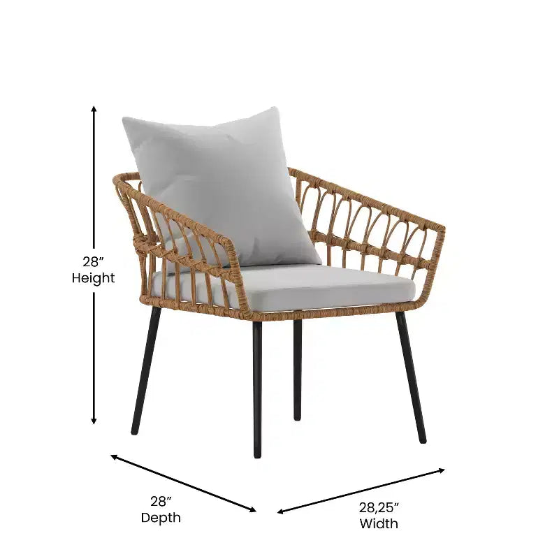 Merrick Lane Lot de deux chaises de patio en rotin tressé de style bohème, pour intérieur/extérieur, avec coussins