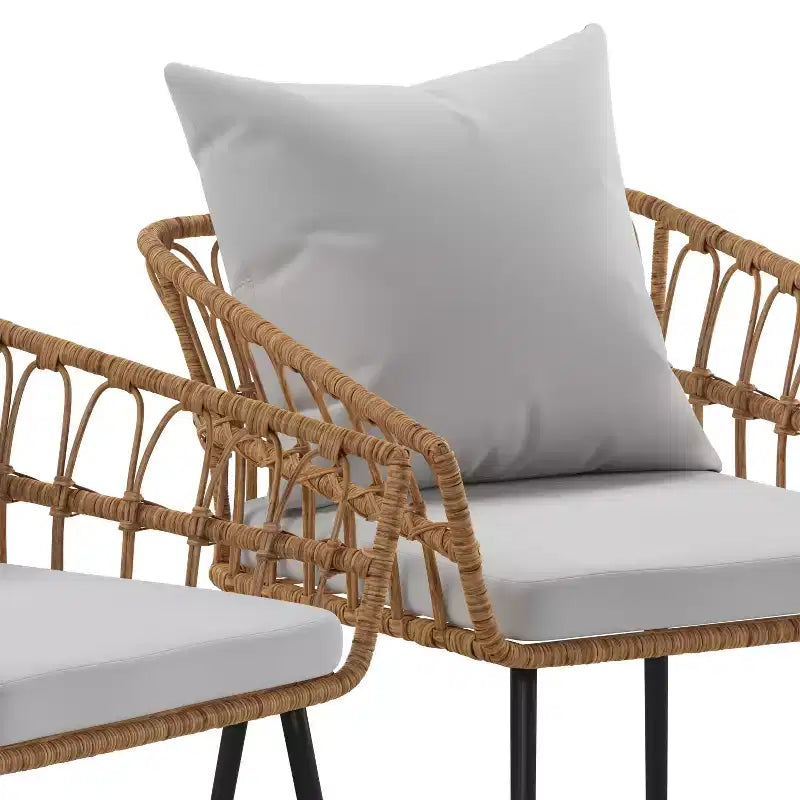 Merrick Lane Lot de deux chaises de patio en rotin tressé de style bohème, pour intérieur/extérieur, avec coussins