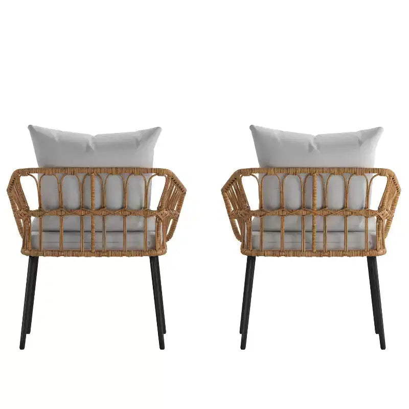 Merrick Lane Lot de deux chaises de patio en rotin tressé de style bohème, pour intérieur/extérieur, avec coussins