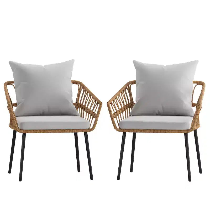 Merrick Lane Lot de deux chaises de patio en rotin tressé de style bohème, pour intérieur/extérieur, avec coussins