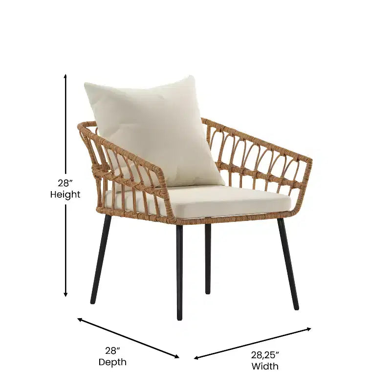 Merrick Lane Lot de deux chaises de patio en rotin tressé de style bohème, pour intérieur/extérieur, avec coussins