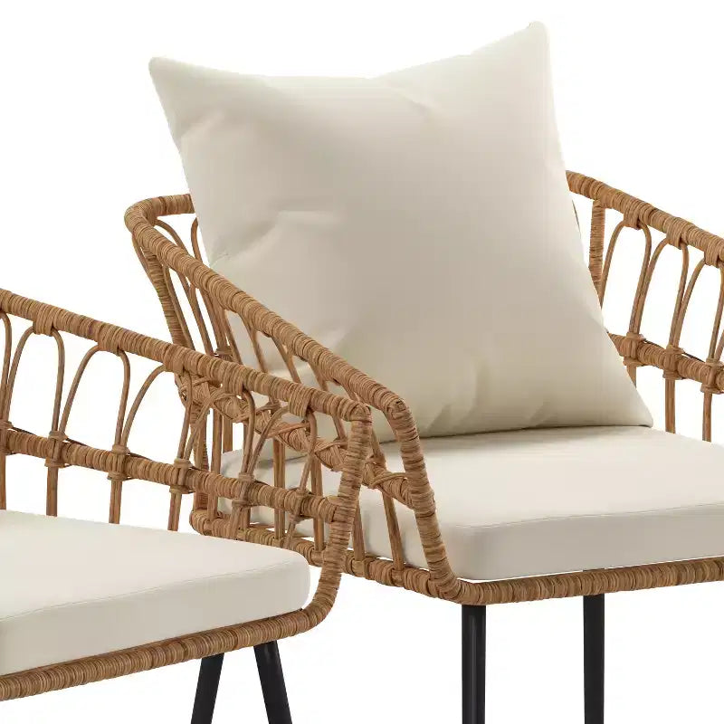Merrick Lane Lot de deux chaises de patio en rotin tressé de style bohème, pour intérieur/extérieur, avec coussins