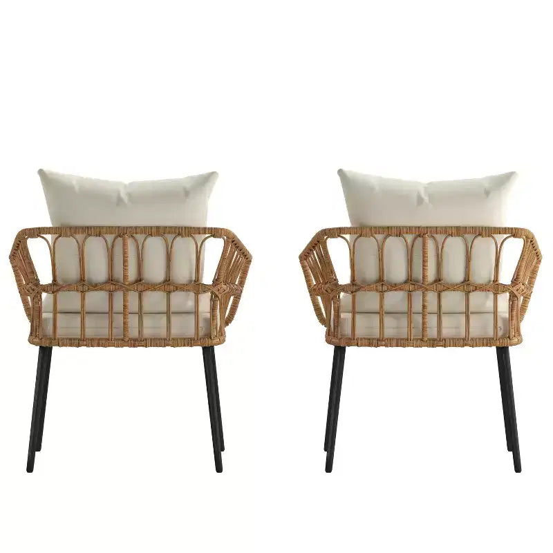 Merrick Lane Lot de deux chaises de patio en rotin tressé de style bohème, pour intérieur/extérieur, avec coussins