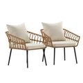 Merrick Lane Set of Two Indoor/Outdoor Boho Style Open Weave Rattan Rope Patio Chairs with Cushions