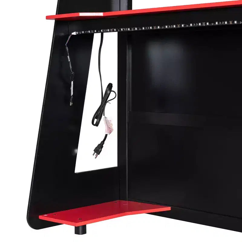 Lit mezzanine gaming complet Luxystar avec bureau, étagères de rangement et lumières