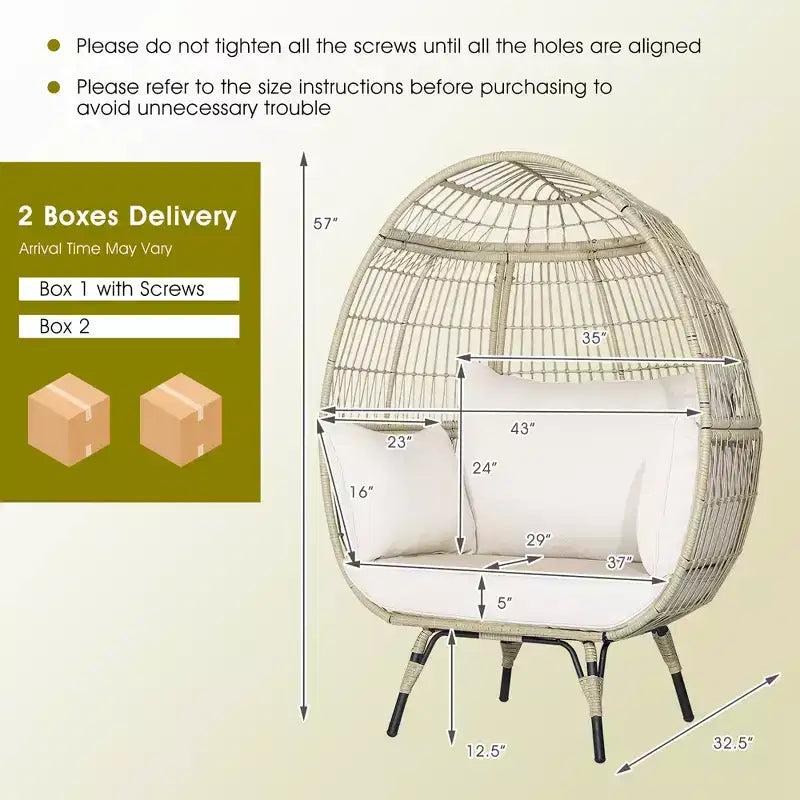 Fauteuil œuf surdimensionné en rotin Costway avec 4 coussins pour l'intérieur et l'extérieur