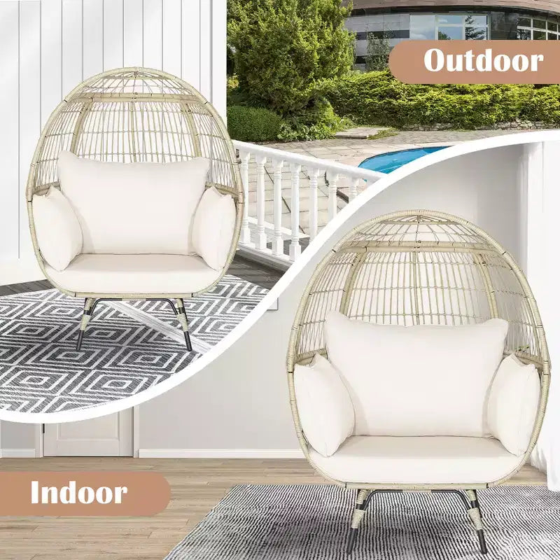 Fauteuil œuf surdimensionné en rotin Costway avec 4 coussins pour l'intérieur et l'extérieur