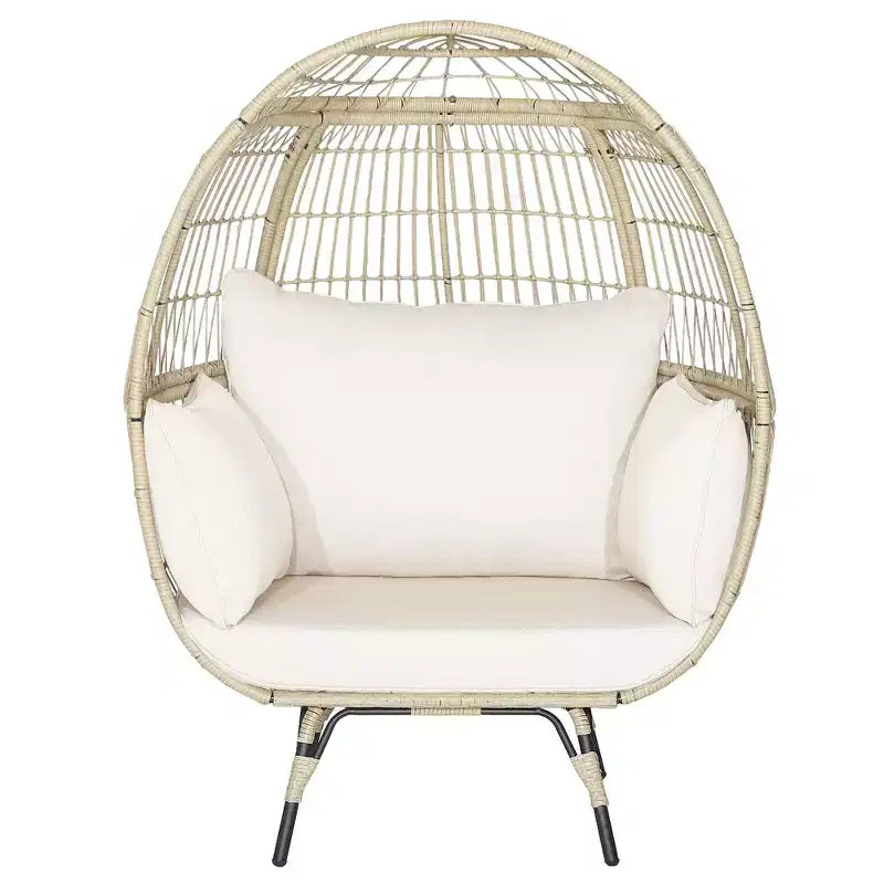 Fauteuil œuf surdimensionné en rotin Costway avec 4 coussins pour l'intérieur et l'extérieur