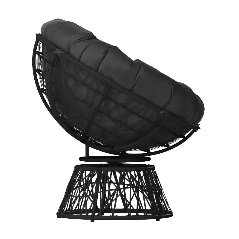 Fauteuil de patio pivotant en osier tressé de style Papasan Merrick Lane avec coussin amovible toutes saisons