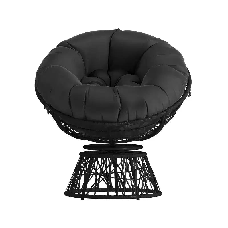 Fauteuil de patio pivotant en osier tressé de style Papasan Merrick Lane avec coussin amovible toutes saisons
