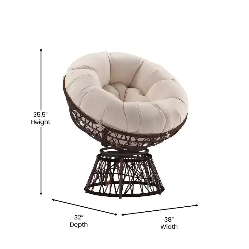 Fauteuil de patio pivotant en osier tressé de style Papasan Merrick Lane avec coussin amovible toutes saisons