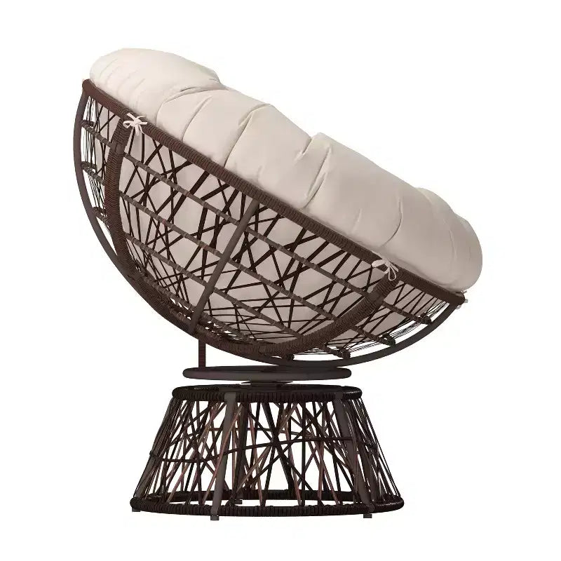 Fauteuil de patio pivotant en osier tressé de style Papasan Merrick Lane avec coussin amovible toutes saisons