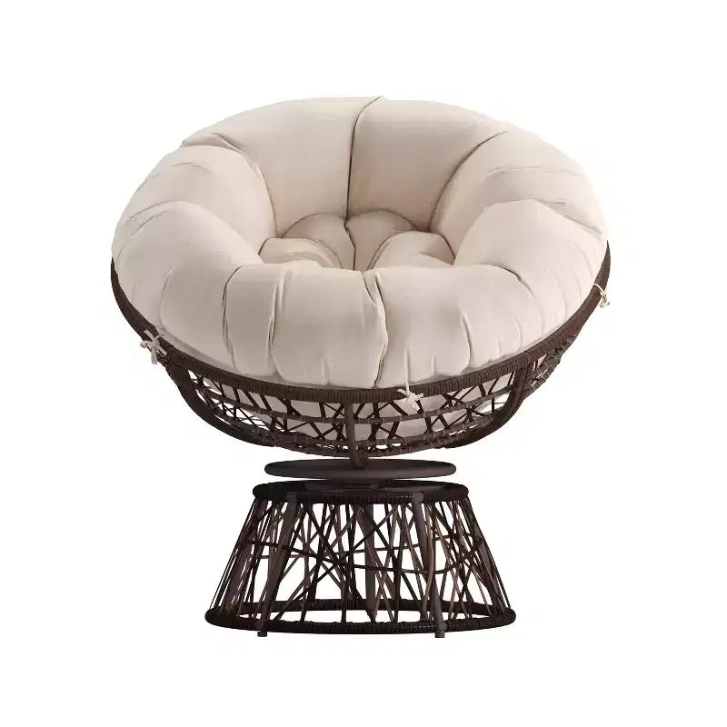 Fauteuil de patio pivotant en osier tressé de style Papasan Merrick Lane avec coussin amovible toutes saisons
