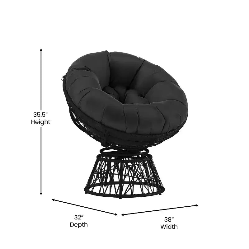 Fauteuil de patio pivotant en osier tressé de style Papasan Merrick Lane avec coussin amovible toutes saisons