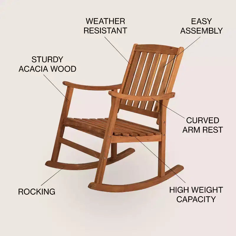 Fauteuil à bascule d'extérieur en bois d'acacia avec dossier à lattes Penny Classic - JONATHAN Y