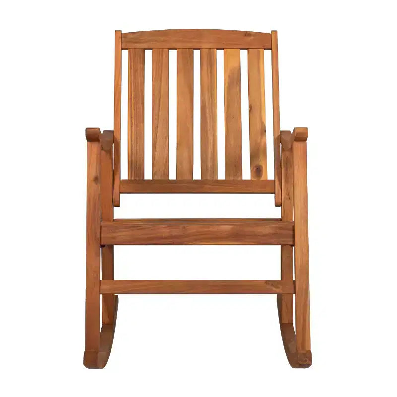 Fauteuil à bascule d'extérieur en bois d'acacia avec dossier à lattes Penny Classic - JONATHAN Y